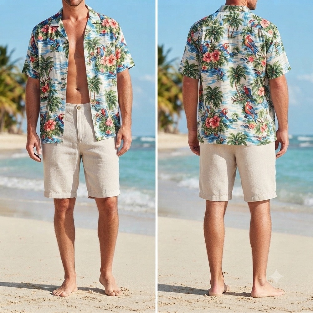 Caribbean Shorts Mens 46 100% Linen Elastic Waist Chino Casual Beach 11 inseam